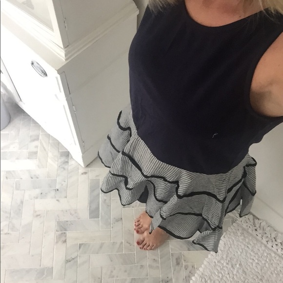 Cotton Linen Navy & White Ruffle Top - Picture 2 of 4